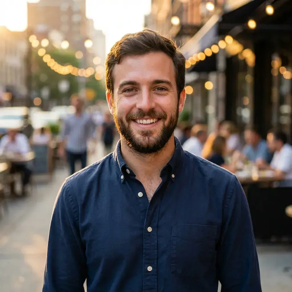 After: AI-enhanced dating app photo with professional lighting, confident authentic expression, and approachable style that gets 3x more matches