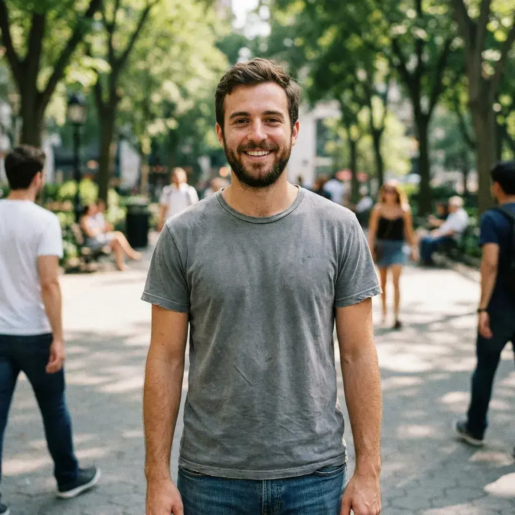 Before: Poor quality dating app photo with bad lighting, unflattering angle, and casual expression that results in fewer matches