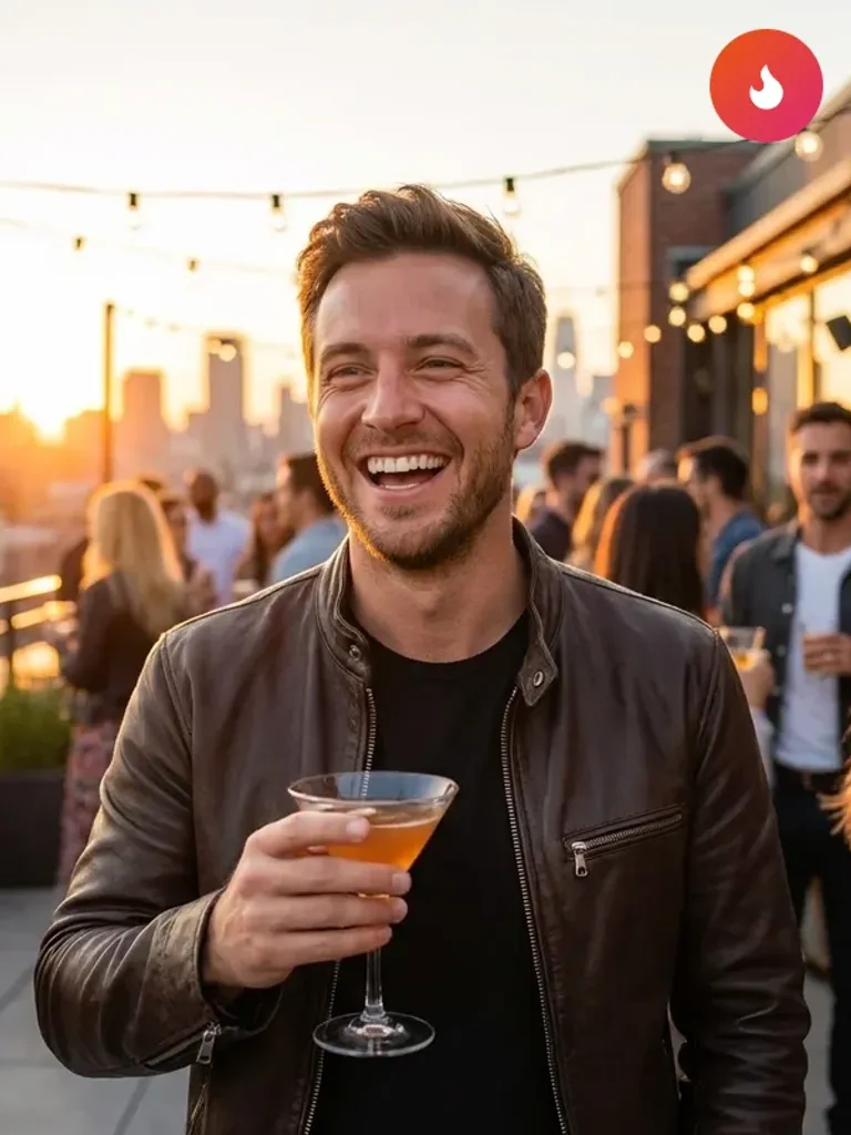 Example of optimized Tinder dating app photo with confident expression and good lighting