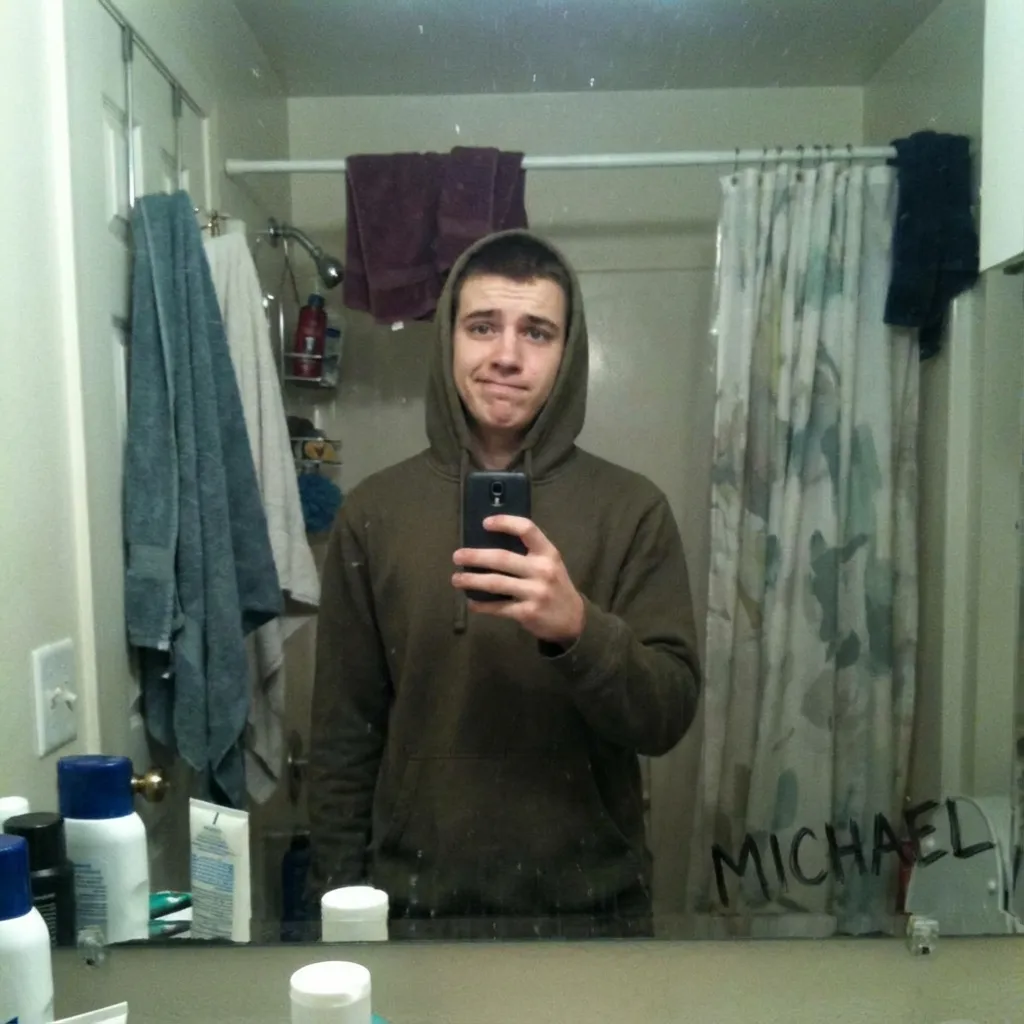 Before: Michael with casual selfie, poor lighting, and unflattering expression for dating apps resulting in few matches