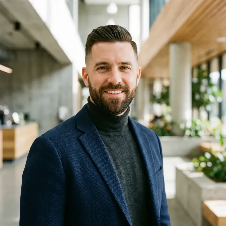 After: David with current, polished, authentic Hinge-optimized photo that showcases personality and gets recognized in person