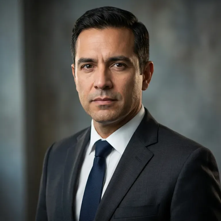 After: Professional corporate headshot with formal business attire