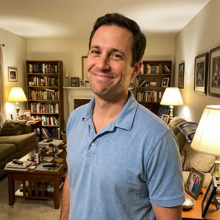 Before photo: Casual selfie with poor lighting and unprofessional appearance